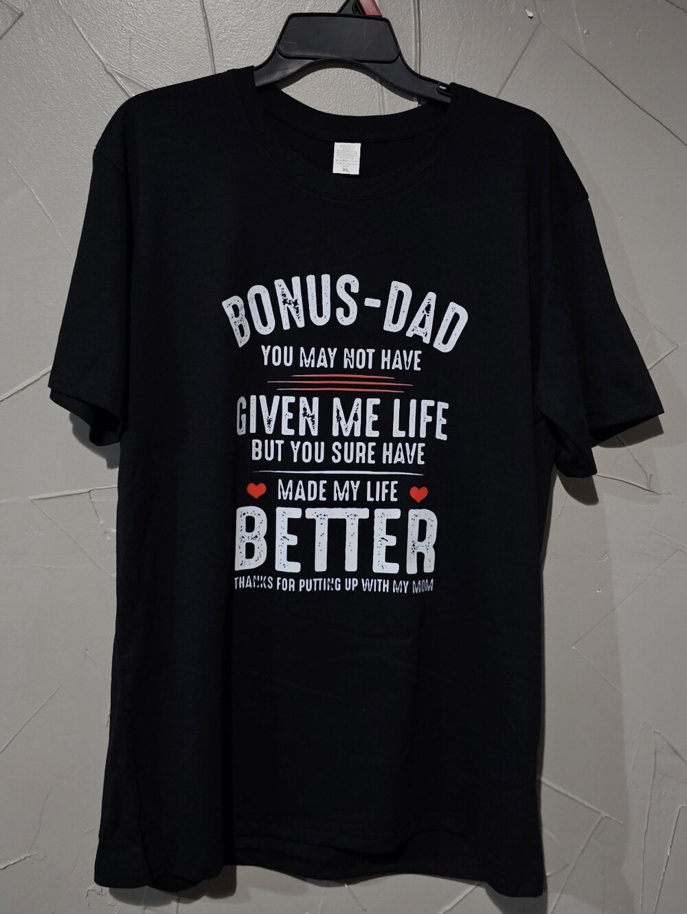 Bonus-Dad Black Kids Tee - Heart Graphic